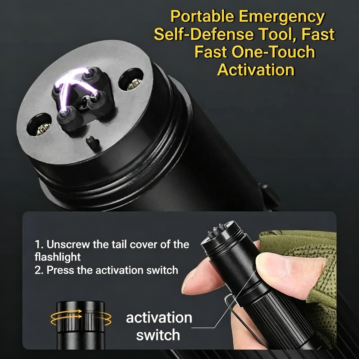 TripleGuard Stun Flashlight – Rechargeable Electric Deterrent Device with High-Intensity LED & Built-In Alarm