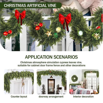 6 FT 2 Pcs Artificial Cedar Garlands, Real Touch Winter Cedar Garland, Green Artificial Greenery Pine Garland for Table, Mantle, Wall, Indoor, Outdoor Christmas Decorations