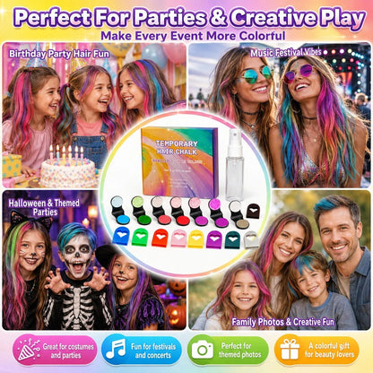 🎉 🌈12-Color Temporary Hair Chalk Applicator Set
