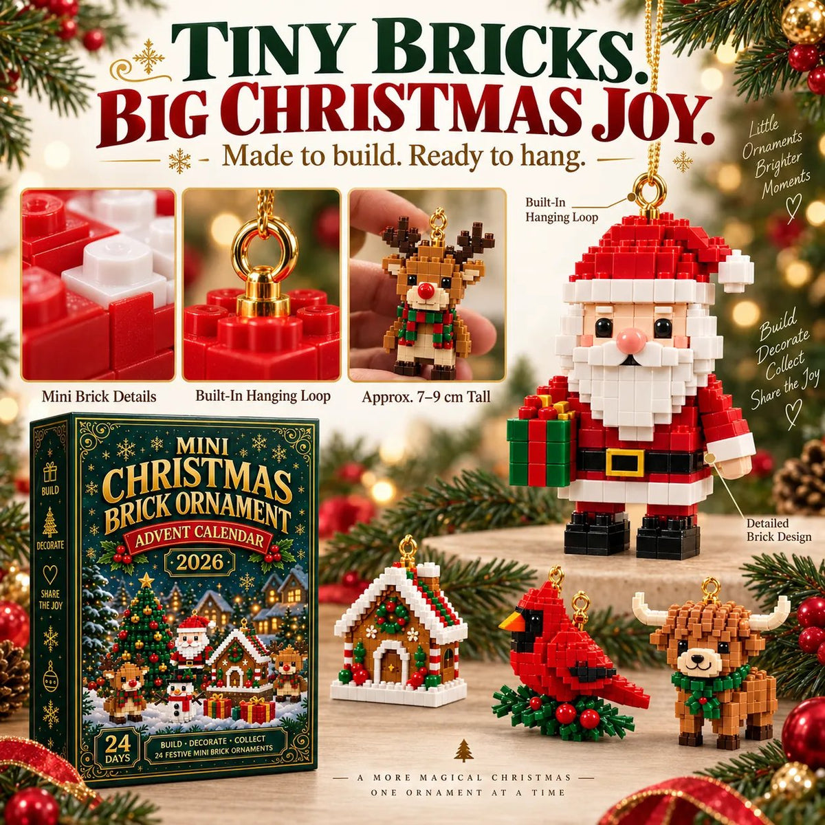 🎄🧱 Christmas Advent Calendar | 24 Mini Buildable Brick Ornaments