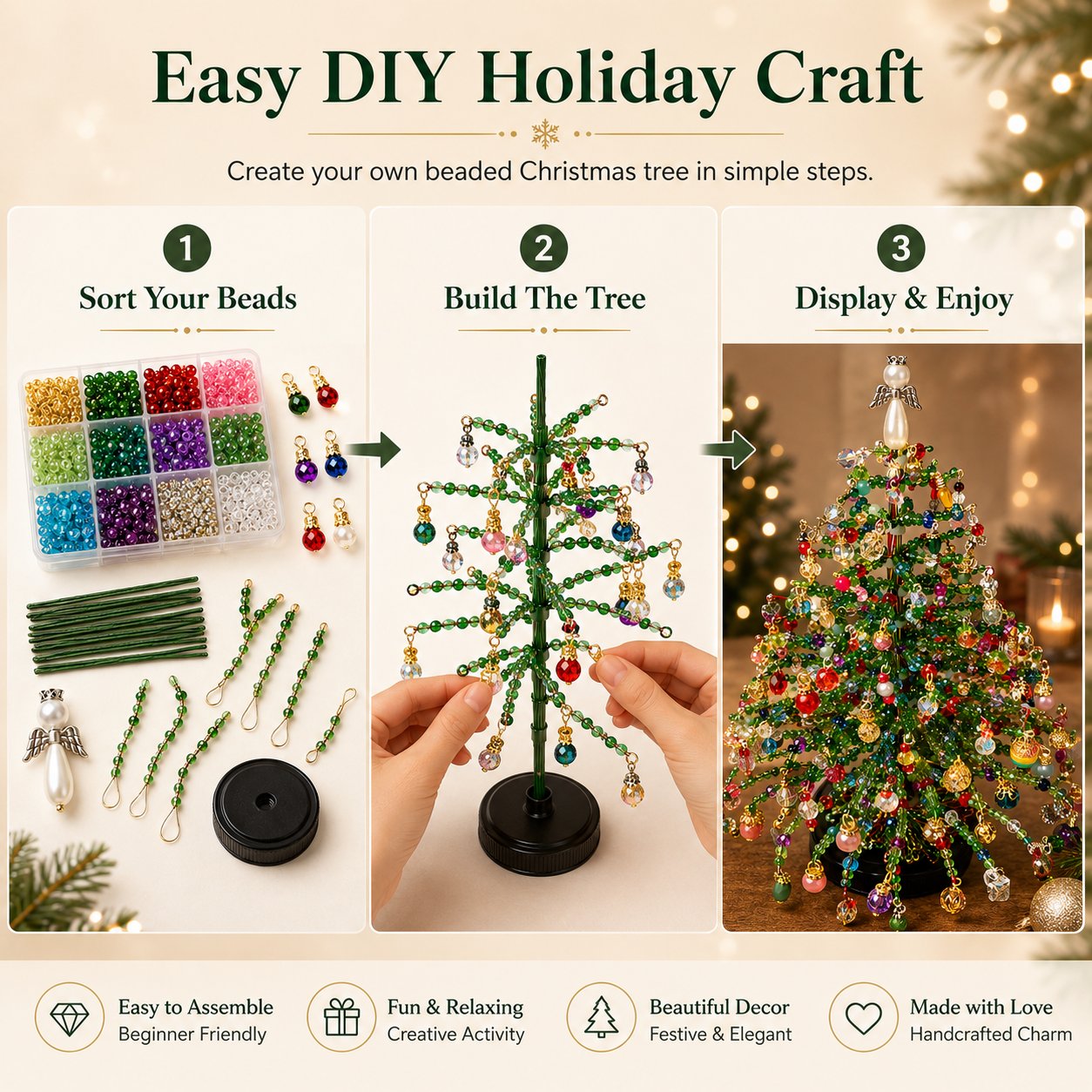 🎄 DIY Beaded Christmas Tree Kit – 🎅Create Your Own Sparkling Holiday Decoration