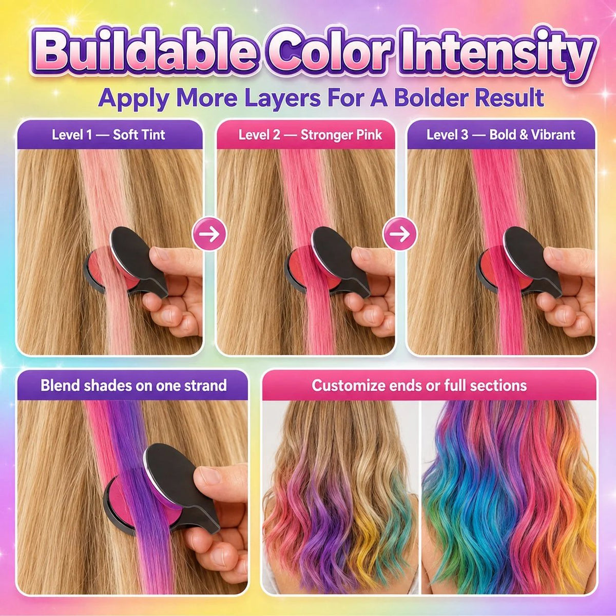 🎉 🌈12-Color Temporary Hair Chalk Applicator Set