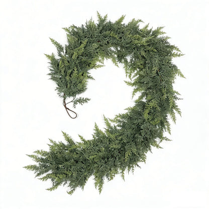 6 FT 2 Pcs Artificial Cedar Garlands, Real Touch Winter Cedar Garland, Green Artificial Greenery Pine Garland for Table, Mantle, Wall, Indoor, Outdoor Christmas Decorations