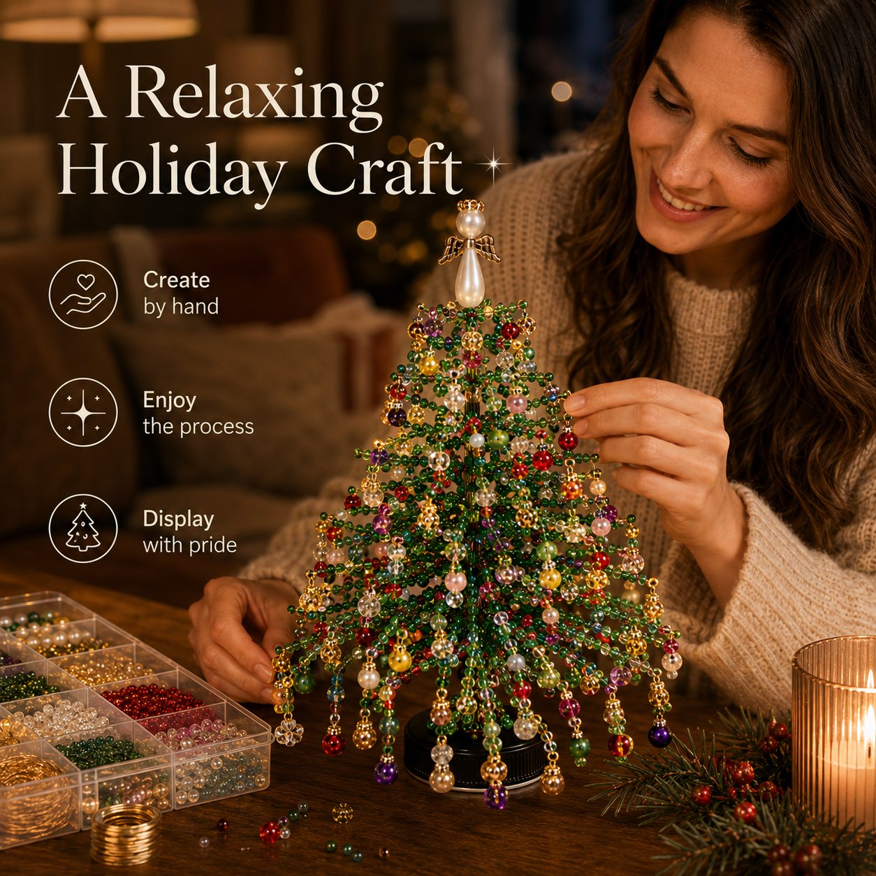 🎄 DIY Beaded Christmas Tree Kit – 🎅Create Your Own Sparkling Holiday Decoration