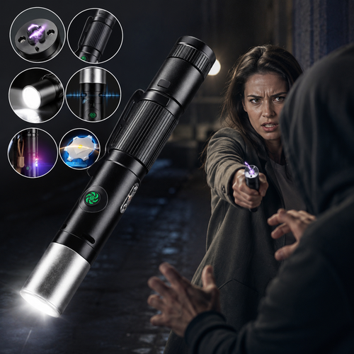 TripleGuard Stun Flashlight – Rechargeable Electric Deterrent Device with High-Intensity LED & Built-In Alarm