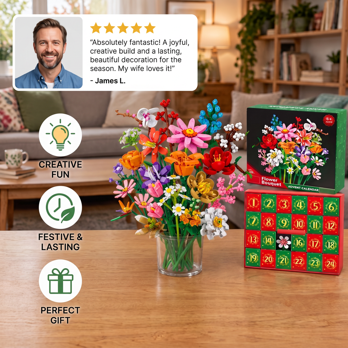 Christmas Building Block Flower Bouquet Advent Calendar