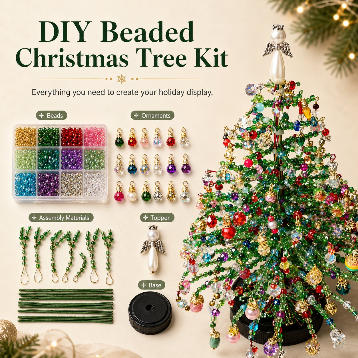 🎄 DIY Beaded Christmas Tree Kit – 🎅Create Your Own Sparkling Holiday Decoration