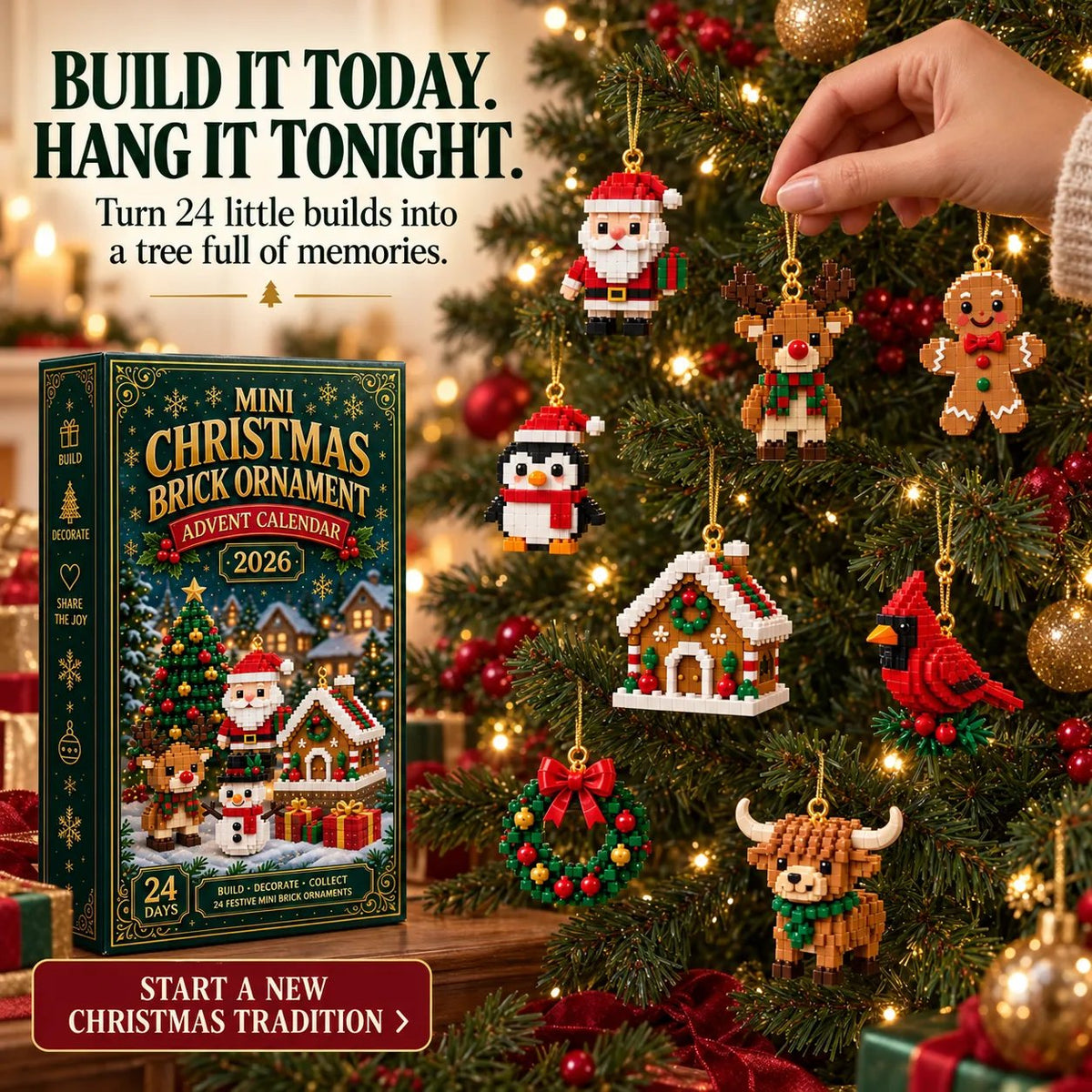 🎄🧱 Christmas Advent Calendar | 24 Mini Buildable Brick Ornaments