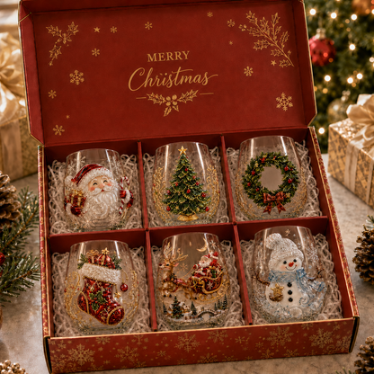 🎅 Magical Christmas 3D Glass Cup Collection – Santa, Reindeer, Snowman & Christmas Tree