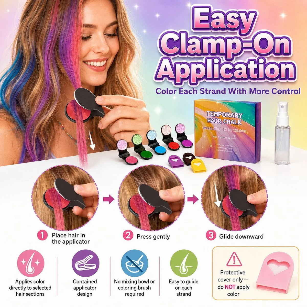 🎉 🌈12-Color Temporary Hair Chalk Applicator Set