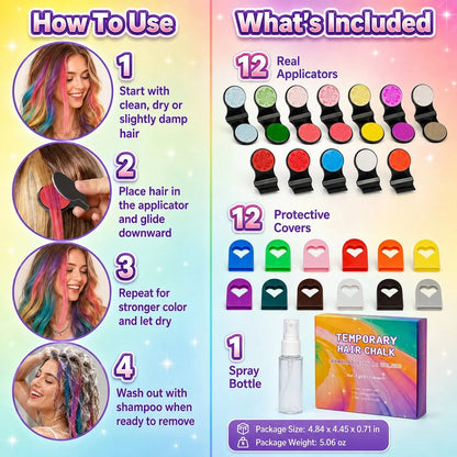🎉 🌈12-Color Temporary Hair Chalk Applicator Set