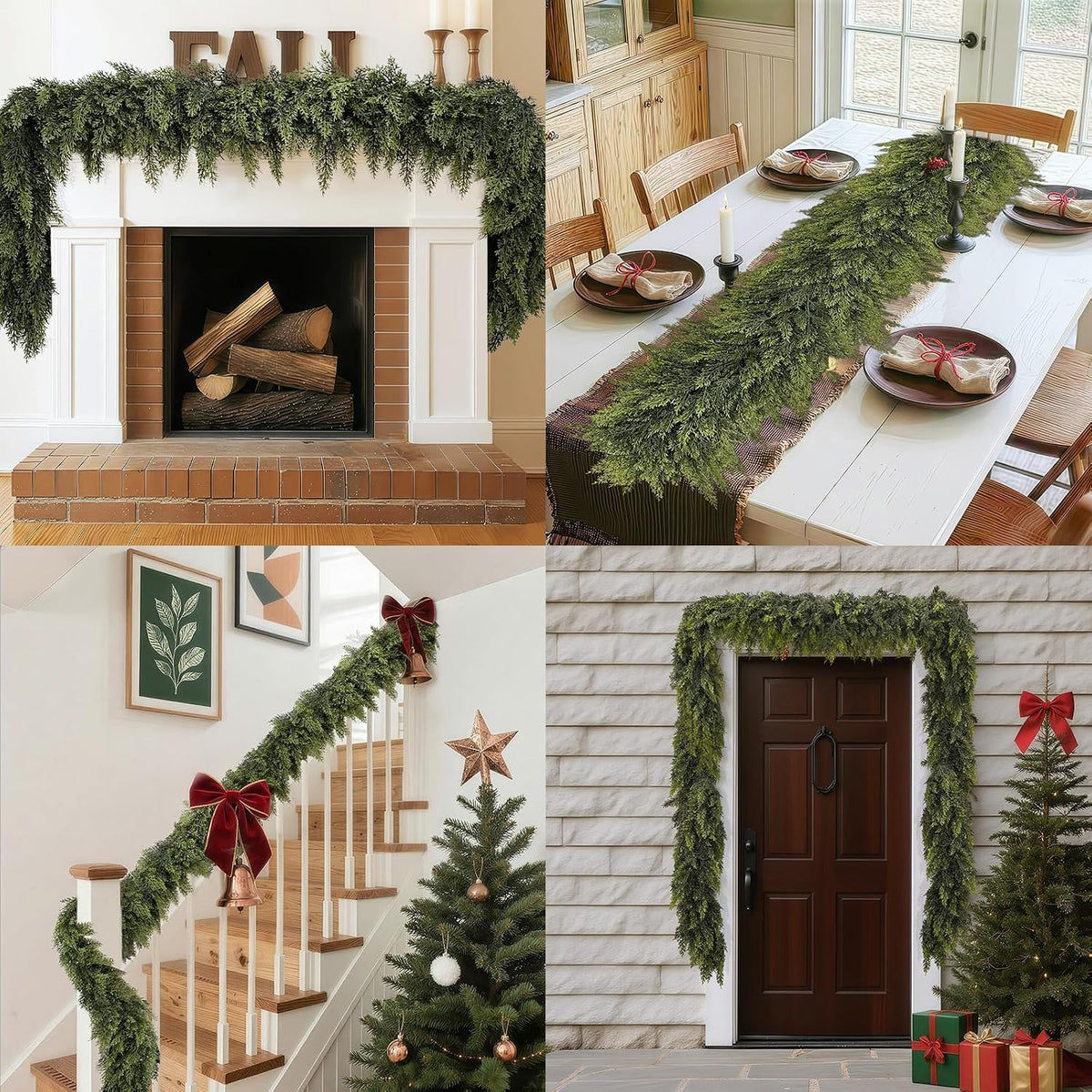 6 FT 2 Pcs Artificial Cedar Garlands, Real Touch Winter Cedar Garland, Green Artificial Greenery Pine Garland for Table, Mantle, Wall, Indoor, Outdoor Christmas Decorations