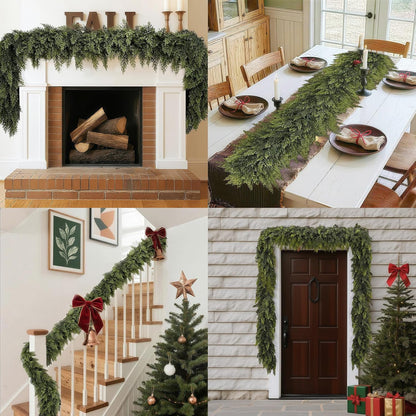 6 FT 2 Pcs Artificial Cedar Garlands, Real Touch Winter Cedar Garland, Green Artificial Greenery Pine Garland for Table, Mantle, Wall, Indoor, Outdoor Christmas Decorations